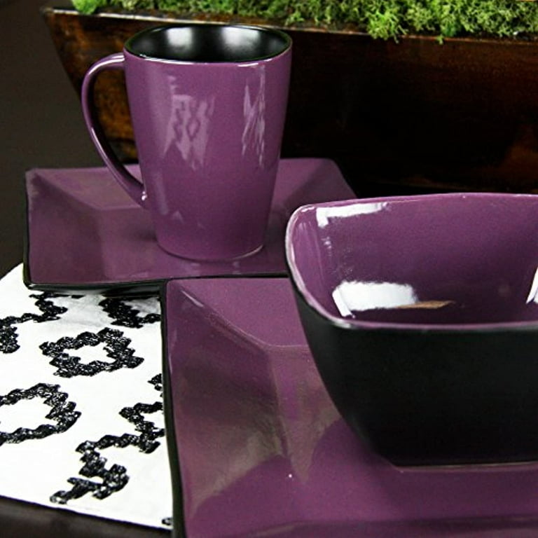 Elama Mulberry Loft, 16 Piece Modern Stoneware Dinnerware Set