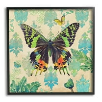 Stupell Turquoise Butterfly Damask Pattern Animals & Insects Painting Black Framed Art Print Wall Art