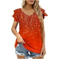 thumbnail image 2 of ClodeEU Women's Print V-Neck Short Sleeve Blouse with Flounce Sleeve,Summer Trendy Shirts Orange,Womens Plus M, 2 of 5