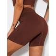 thumbnail image 6 of Gustave Womens High Waist Yoga Shorts Ribbed Seamless Workout Biker Shorts Tummy Control Stretch Leggings Short Pants for Running Athletic Sports "Brown, S", 6 of 9