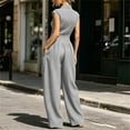 thumbnail image 7 of Women's Sleeveless Jumpsuit, Turndown Collar V-Neck With Pockets, Fashion One-Piece Pants For Office & Casual Outings Gray M, 7 of 7