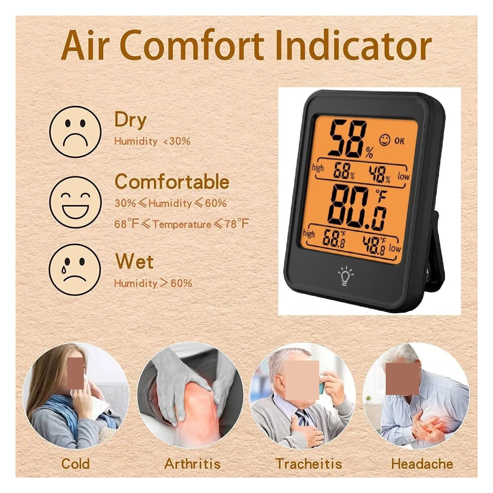 LCD Digital Hygrometer Room Thermometer with Stand Portable House Office Temperature Monitor ,Simple Operation