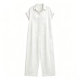 thumbnail image 5 of Women's Solid‑Color Short‑Sleeve Button‑Front Jumpsuit V‑Neck Loose Casual Wide‑Leg One‑Piece Long Pants with Pockets White L(L), 5 of 5
