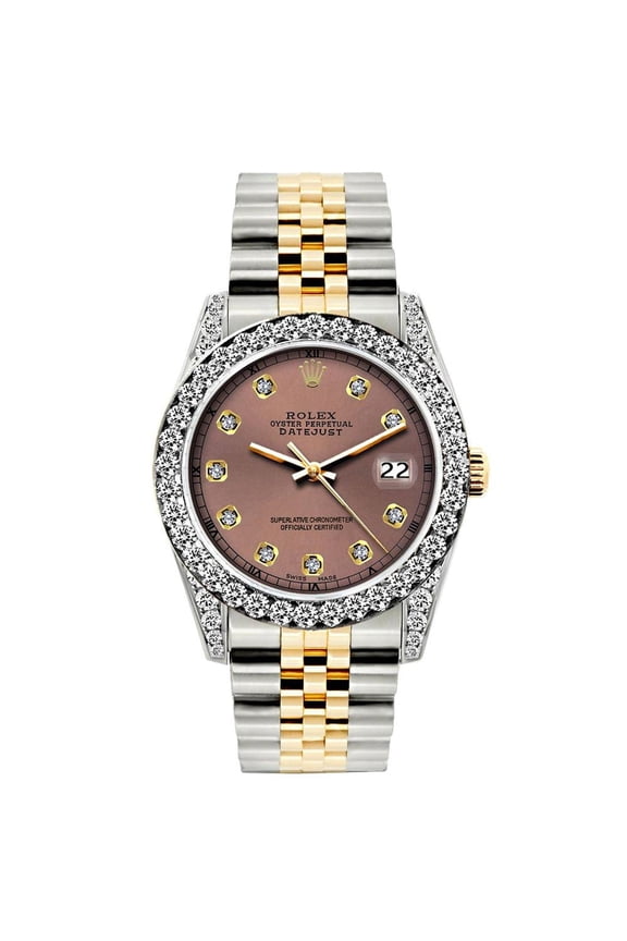 Pre-Owned Rolex Datejust 26MM 6917 Everose Diamond Dial Diamond Bezel Two Tone Yellow Gold Jubilee Bracelet 1.2ct