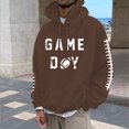 thumbnail image 2 of Mens Hoodie Fall Sweatshirt Football Fans Sports Rugby Player Retro Zip Up Hoodie for Men,Coffee,S, 2 of 4