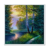 Designart 'Sunrise Glow Through The Birch Forest' Lake House Framed Canvas Wall Art Print