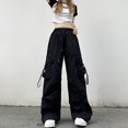 thumbnail image 1 of Pantalones cargo Rimocy Hip Hop con bolsillos grandes para mujer 2023, pantalones holgados de cintura alta con cordón, ropa de calle para mujer, pantalones deportivos de pierna ancha Y2K, 1 of 6