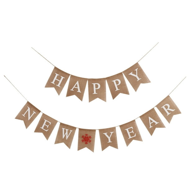 KAKOWELY Pancarta decorativa con letras de FELIZ AÑO NUEVO, banderines de tela, banderines de cola de golondrina, suministros para fiestas, decoración colgante de pared