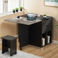thumbnail image 6 of ModFusion Dining Table Set, 3in1 Forms Foldable Table, 7 Pieces, 6 Storable Stools, 2 Drawer Storage Shelve, Casters with Brakes, Drop Leaf Wood Kitchen Dining Room Set, Black and Gray, 6 of 10