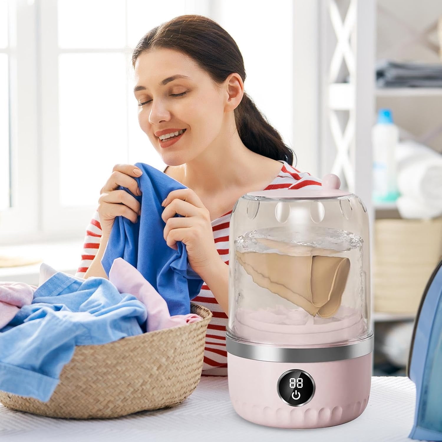 COM1950s Portable Mini Washing Machine for Travel, Small Compact Washer for Apartments & Dorms, Ideal for Delicates, Socks, and Underwear