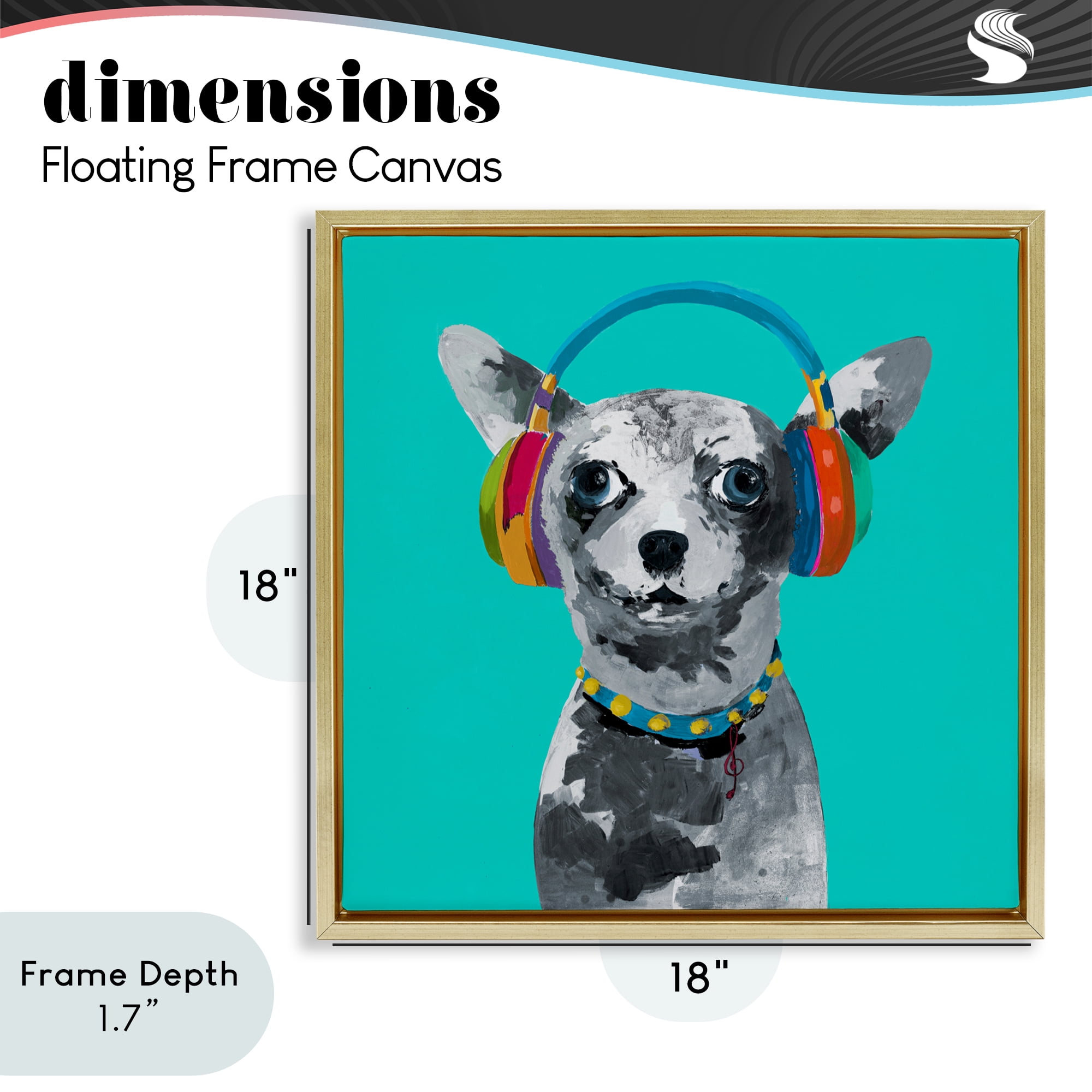 Stupell Industries Jammin' Pup on Blue Gold Framed Floater Canvas Wall Art, design by Lorenzo Collective