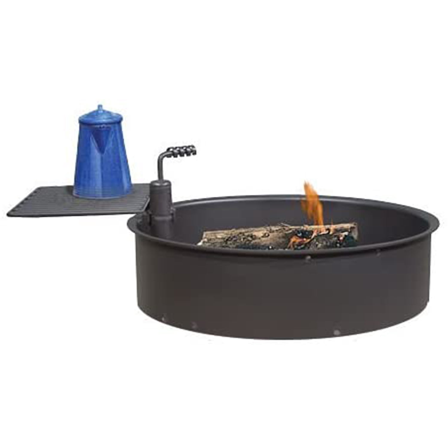 Pilot Rock 30 Inch Steel Ground Fire Pit Ring and Cooking Grate, Black