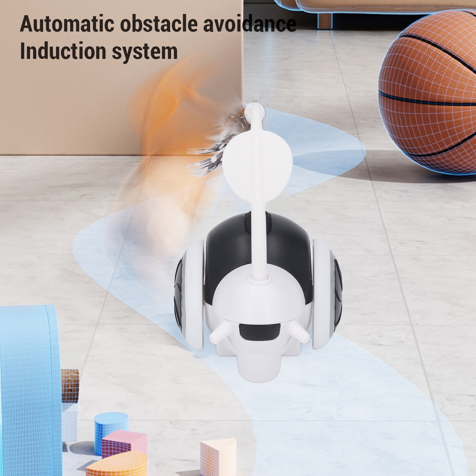 Rupoun Smart Electric Interactive Cat Toy Rechargeable Automatic Moving Exercise Promoting Remote Control Toys with Feather, Black (5.51 in / 14 cm)