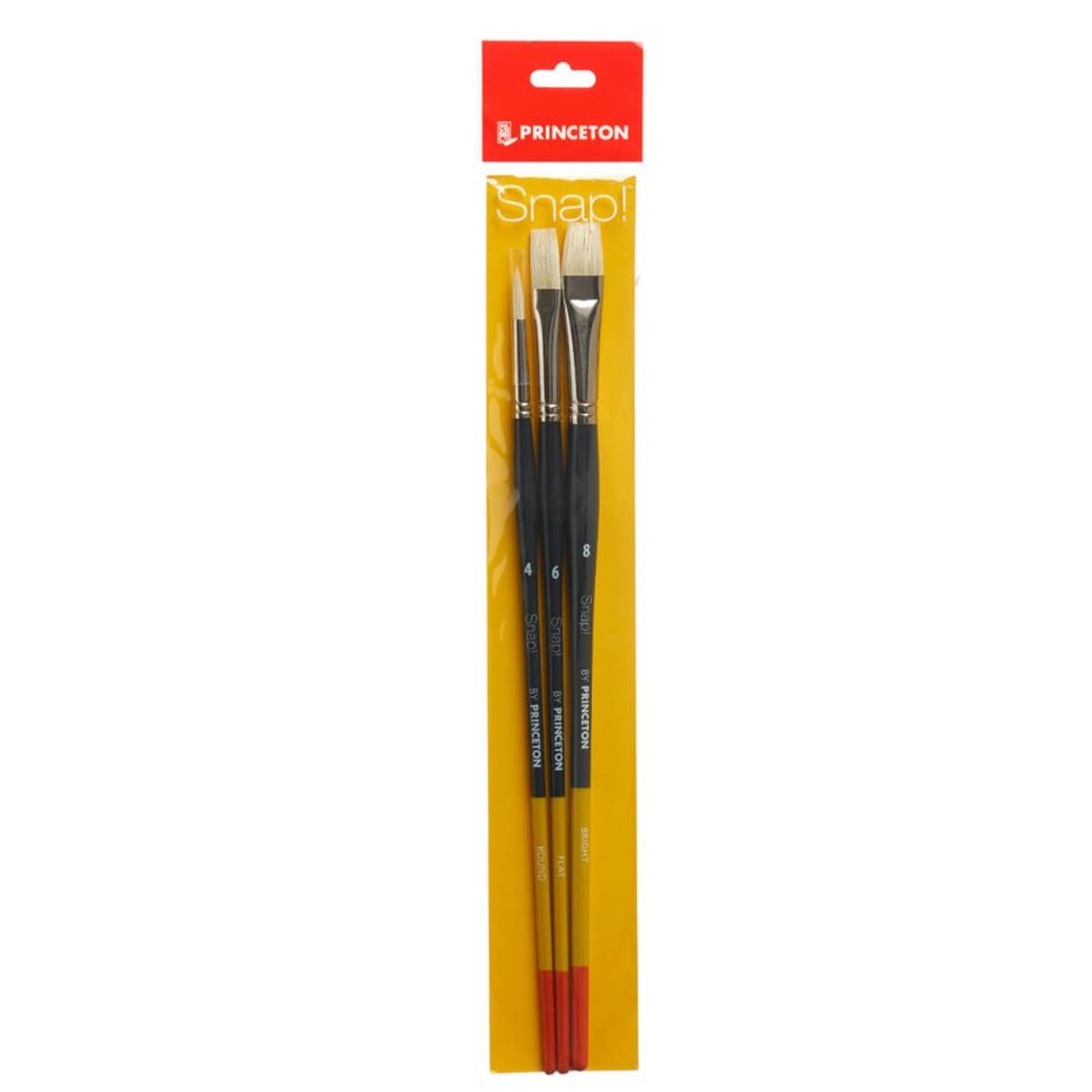 Princeton Snap! Brush Set No. 4, Natural Bristles, Long Handle Acrylic & Oil Paintbrush, Multicolor, 3 Per Set, 2 Sets