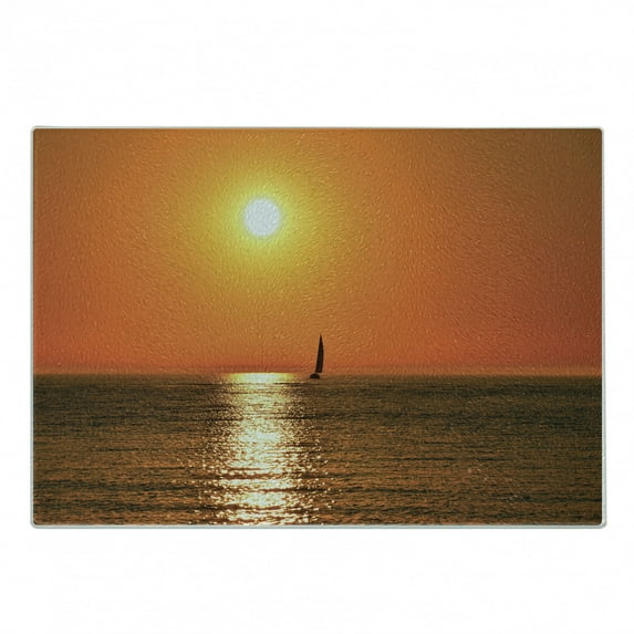 Nautical Cutting Board, Small Yacht Sailboat on Lake Michigan at Sunset Nautical Serenity Maritime Culture, Decorative Tempered Glass Cutting and Serving Board, Small Size, Orange, by Ambesonne