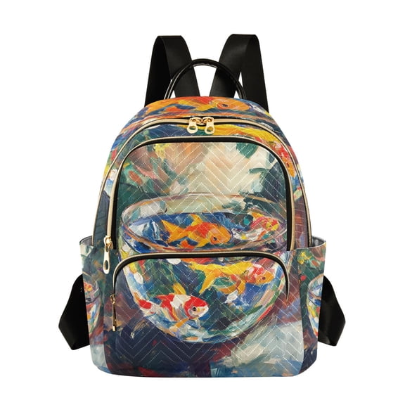 FORMRS Mini Backpack Purse for Women Quilted Travel Daypack Casual Shoulder Bag, Colorful Goldfish