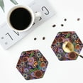 thumbnail image 4 of Honeii Vintage Floral print Leather Coaster Set of 4, ideal for safeguarding your furniture from drinks spills and effortless cleanup-Hexagon, 4 of 6