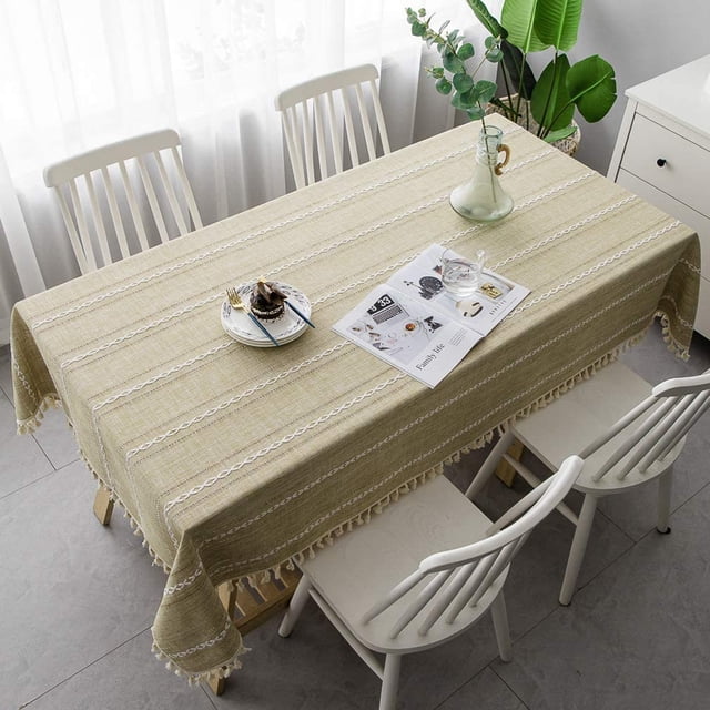 ZC5HAO Table Cloth Cotton Linen Tablecloth Wrinkle Free Stitching Tassel Tablecloth Rectangle Table Cloth for Dinning Kitchen Tabletop Decoration (Almond Yellow, Rectangle/Oblong,55 x 79 Inch)