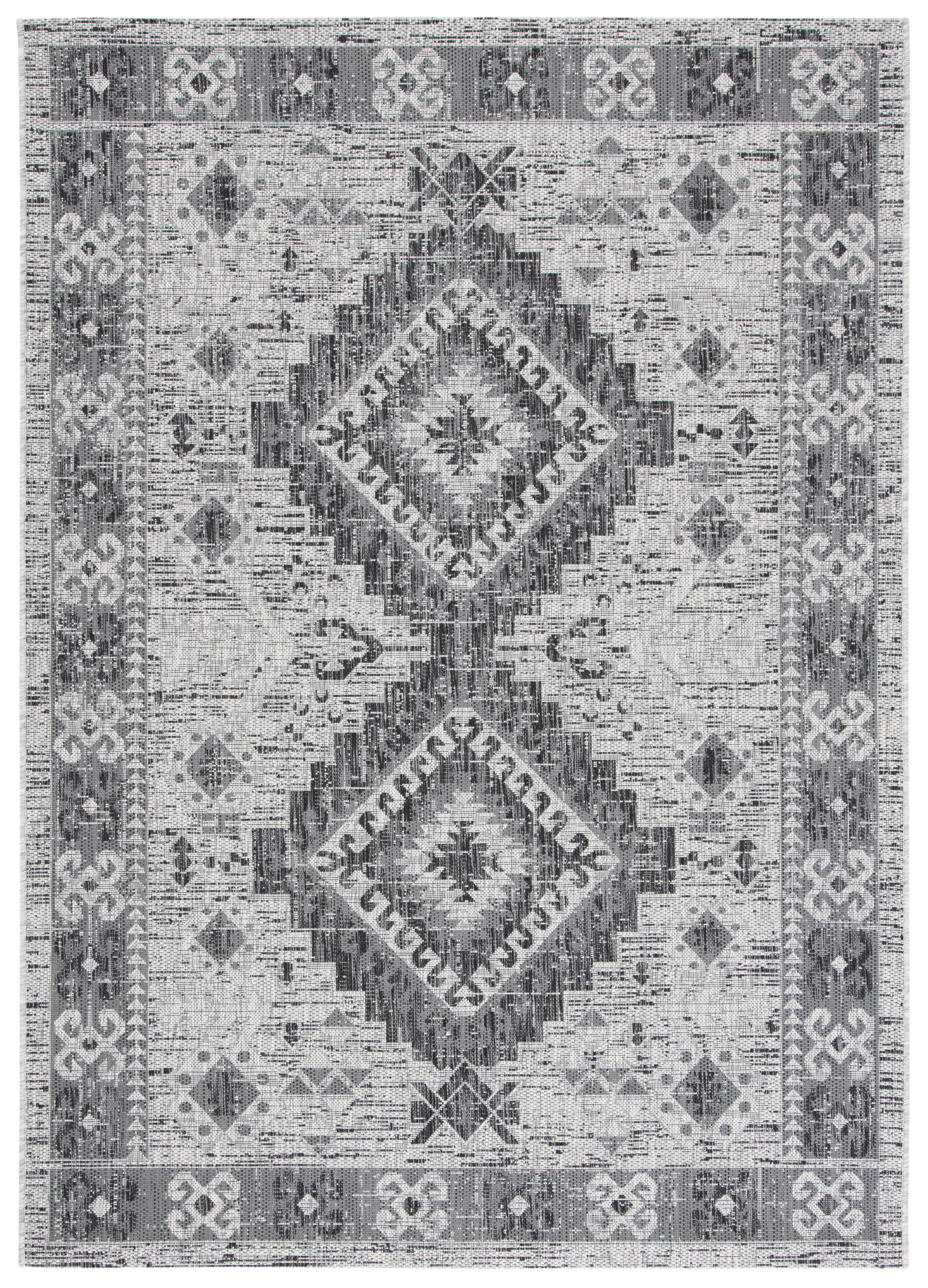 SAFAVIEH Courtyard Davin Geometric Indoor/Outdoor Area Rug, Light Grey/Charcoal, 8' x 10'
