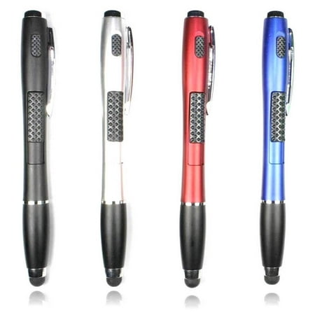 Stylus Pen [4 Pcs], 3-in-1 Touch Screen Pen (Stylus + Ballpoint Pen + LED Flashlight) For Smartphones Tablets iPad iPhone Samsung LG Sony etc [Black + Silver + Red +