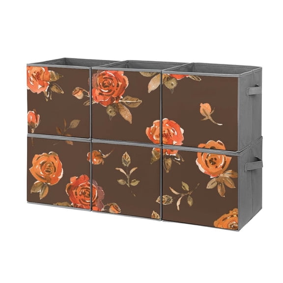 Collapsible Oxford Fabric Storage Cubes with Handles, Large Mid Foldable Oxford Cloth Bins Set of 2/6, Closet Organizers for Shelves Clothes Home Kitchen Toy - Rose Pattern