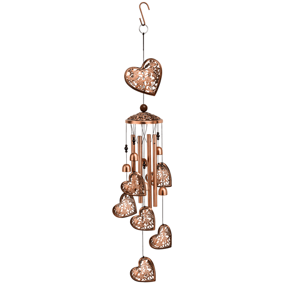 Metal Outdoor Hearts Wind Chimes, 35.4 in Heart-Shape Wind Bells, Bronze Flower Hollow Design, Home & Garden Decor, Gift for Love & Blessings