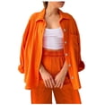 thumbnail image 1 of Conjunto de 2 piezas para mujer: pantalones anchos y blusa con cuello en V - Ropa informal con cintura elástica - Poliéster, S-XL, 1 of 5