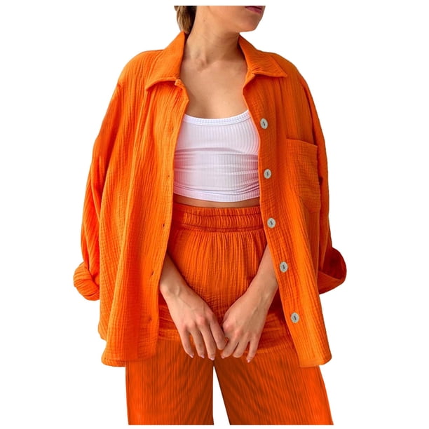 Conjunto de 2 piezas para mujer: pantalones anchos y blusa con cuello en V - Ropa informal con cintura elástica - Poliéster, S-XL