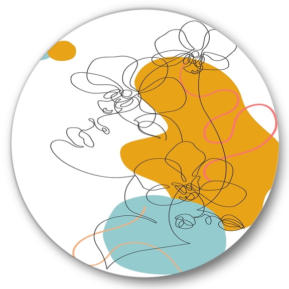 Designart 'Beautiful Woman Portrait With One Line Drawing' Modern Circle Metal Wall Art 36x36 - Disc of 36
