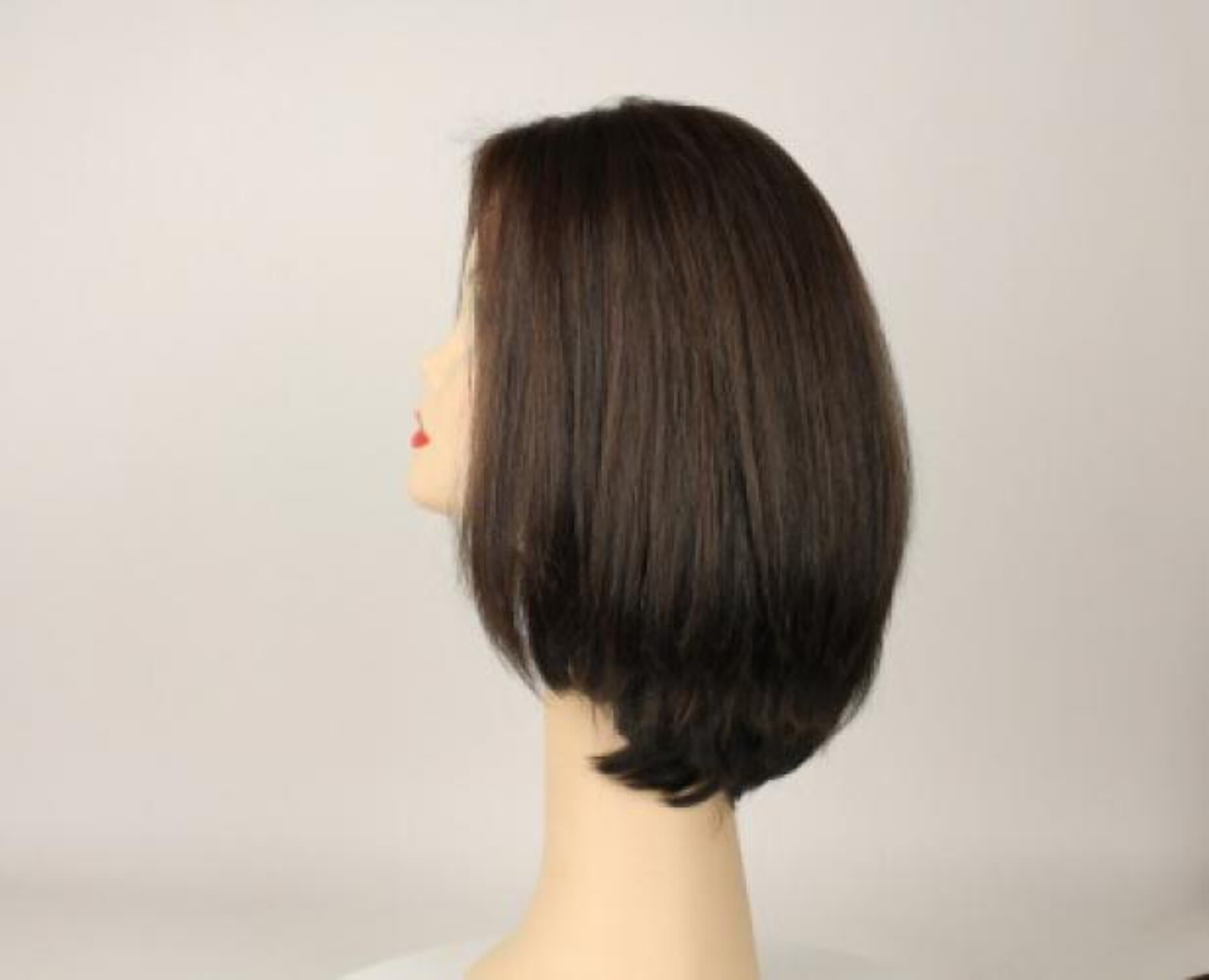 European Human Hair Freeda Wig Liberty Dark Brown With Brown Highlights Skin Top Size L