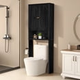 thumbnail image 5 of YOCWO Over The Toilet Storage Cabinet, Mid Century Storage Cabinet Over Toilet with 2 Doors and Open Shelf, Home Space Saver for Bathroom, Living Room, Black, 5 of 8