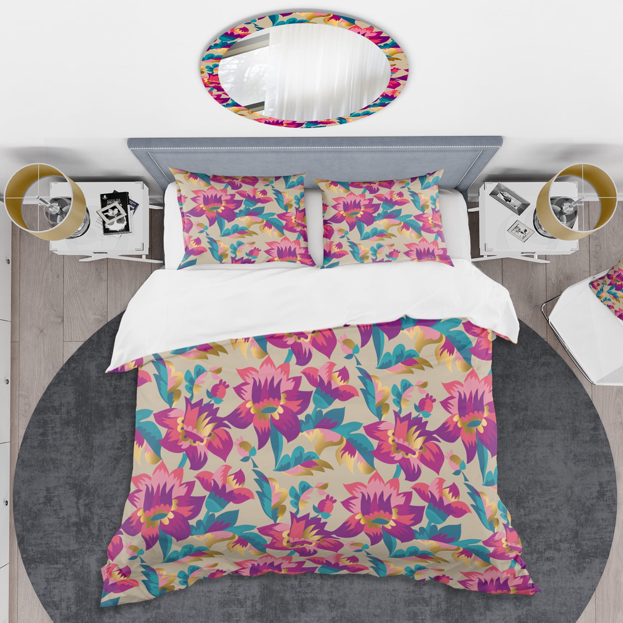 Designart 'Elegant blossom hand drawn folk pattern' Mid-Century Modern Duvet Cover Set