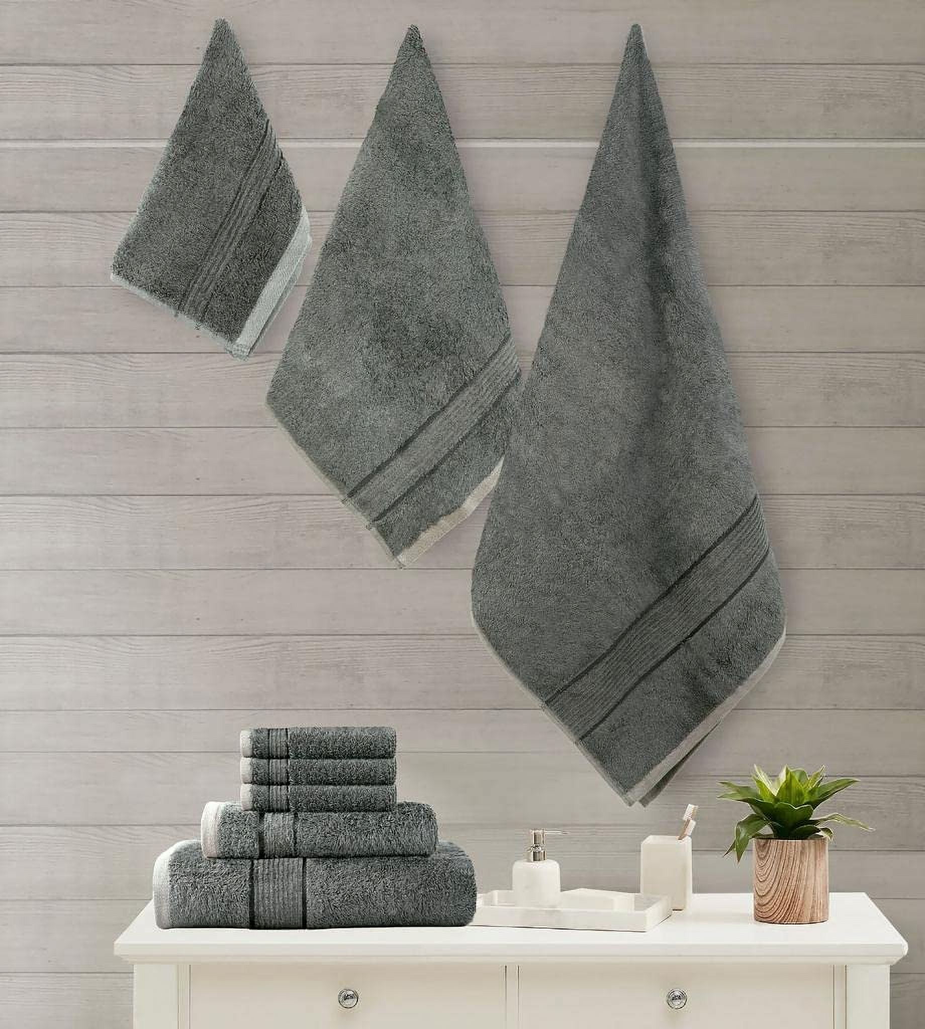 Prime Collections Ultra Soft Luxury Bamboo Cotton Bath Towel Set 8 Piece Towels 600 GSM 2 Bath Towels 2 Hand Towels and 4 Washcloths