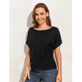 thumbnail image 3 of PrettyGuide Women's Sparkly Sequin Tops Short Sleeve Glitter Loose Party Shirt Blouse Boat Neck Dressy Top, 3 of 7