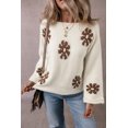 thumbnail image 6 of I AM A FASHION JUNKY White Colorblock Floral Pattern Round Neck Sweater, 6 of 8