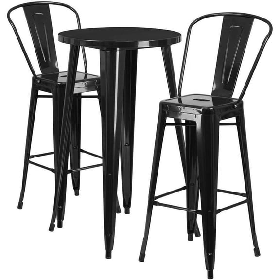 Bowery Hill 3 Piece 24" Round Metal Patio Pub Set in Black