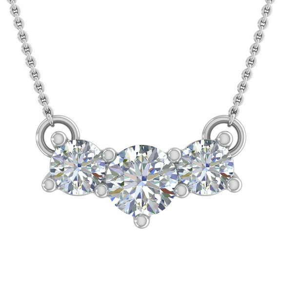 1 Carat Diamond 3-Stones Pendant Necklace in 14K White Gold