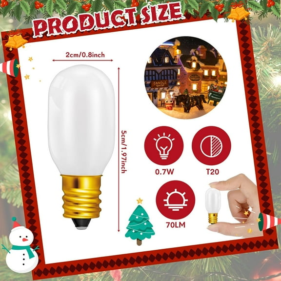 OPVM-Christmas Village Light Bulbs, 0.7W 120V E12 Base T20 LED Replacement Night Bulbs Accessory for Villages Houses Dept 56, Christmas Tree and House(12 Pcs)