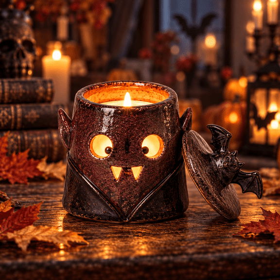 Little Vampire Resin Halloween Candle Holder, Lidded Vampire Face Accent for Seasonal Display, Living Room and Bedroom Decor
