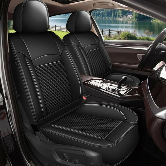 LAONNVIR Front Row Cushion 2Pcs for JEEP Wrangler 2003-2017 Faux Leather Car Seat Covers (Black)