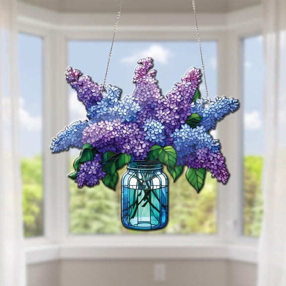 Lilac Bouquet Acrylic Suncatcher Floral Window Hanging Home Kitchen Decor