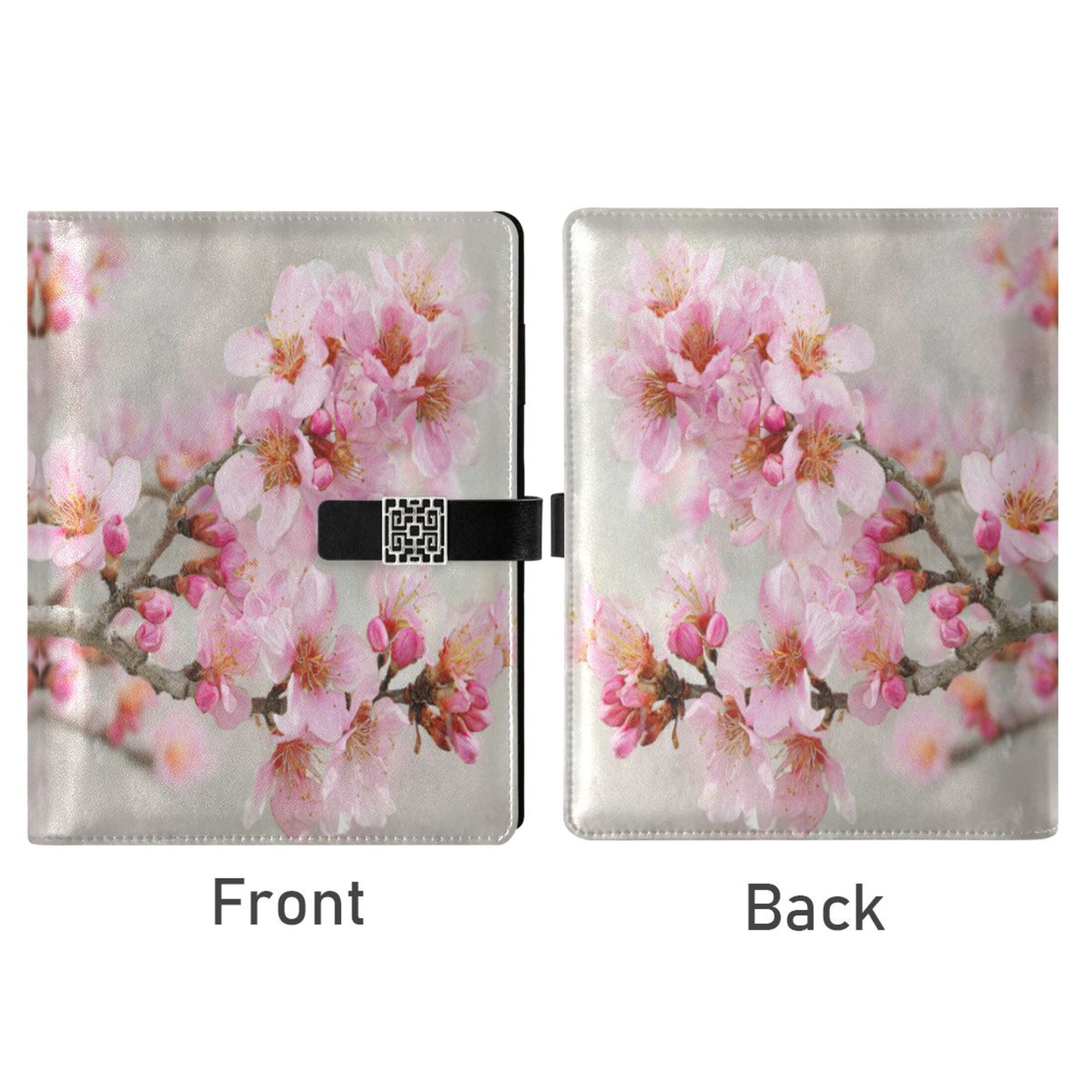 Leather Planner Leather Notebook Notebook Journal Binder Design Pen Pocket Design Convenient for Storage Cherry Blossom Pink Tree