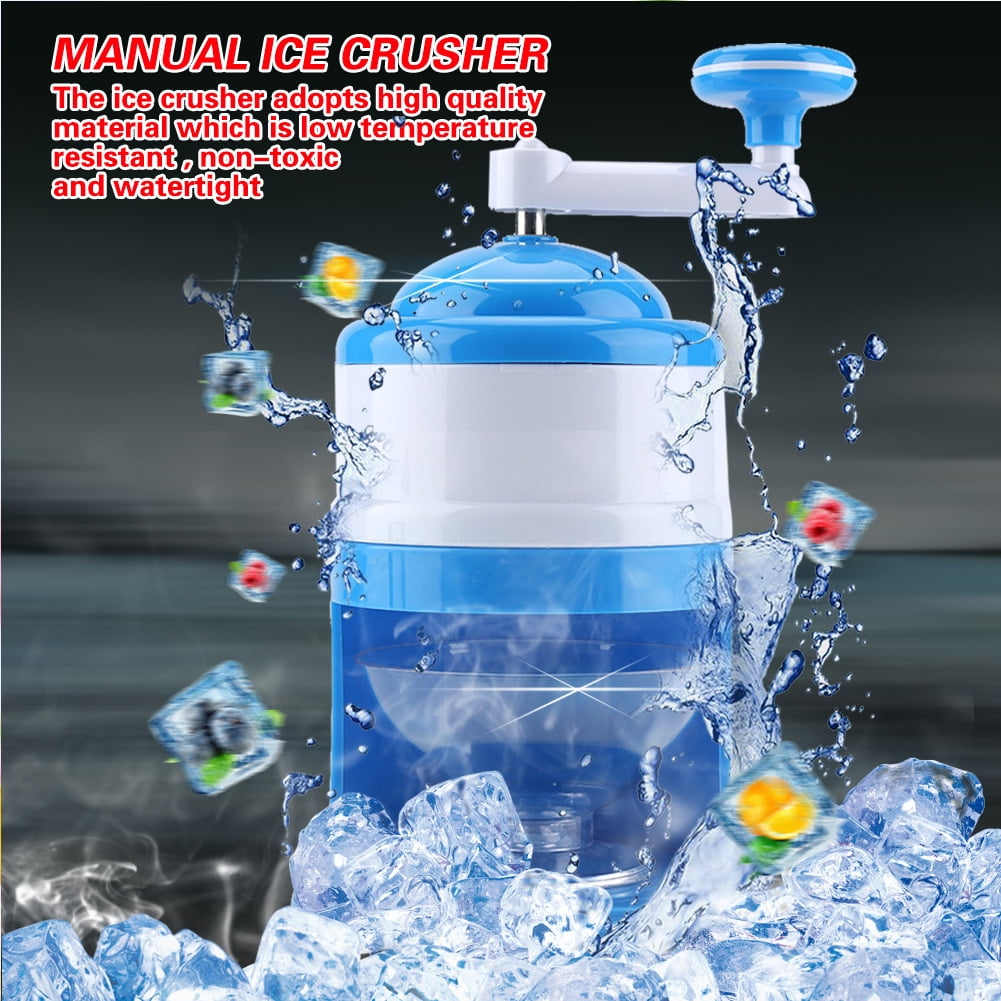 Rupoun Portable Hand Crank Manual Ice Crusher Shaver Snow Cone Maker Machine 10.83 inches / 27.5 cm Household Kitchen Tool for Cold Drinks and Parties Blue and White