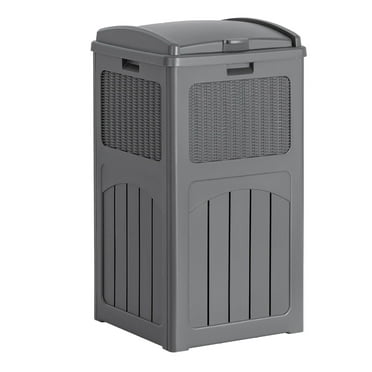 30 Gallon Trash Can, Resin Outdoor Garbage Can with Lid, Waterproof Hideaway Patio Waste Bins for Outside Use Gray