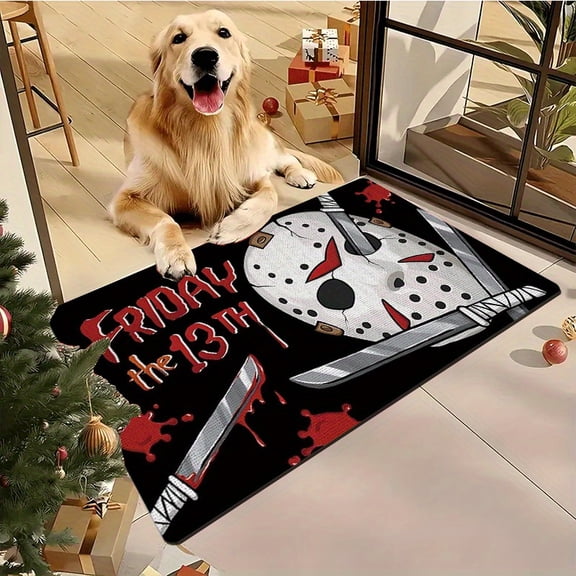 Friday the 13th Jason Voorhees Doormat, Non-Slip Flannel Entry Rug, Halloween Christmas Home Decor for Living Room Bedroom