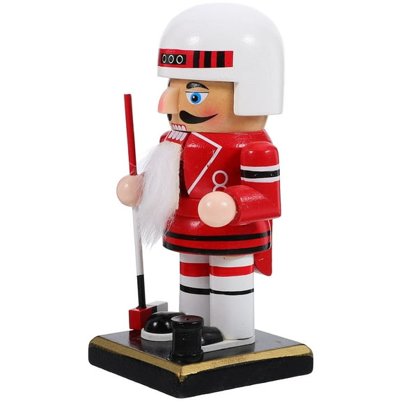 HONMEET 1Pcs Ice Hockey Nutcracker Statue Red Wooden Table Ornament for Special Occasions