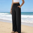 thumbnail image 4 of Women's High Waist Boho Linen Palazzo Pants Lightweight Wide Leg Summer Work Pants Black L, 4 of 4