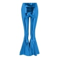 thumbnail image 5 of XIAONU Women's High Waist Flare Leggings Shiny Ruffled Hem Trousers Dramatic Bold Party Bottoms Blue, 5 of 5