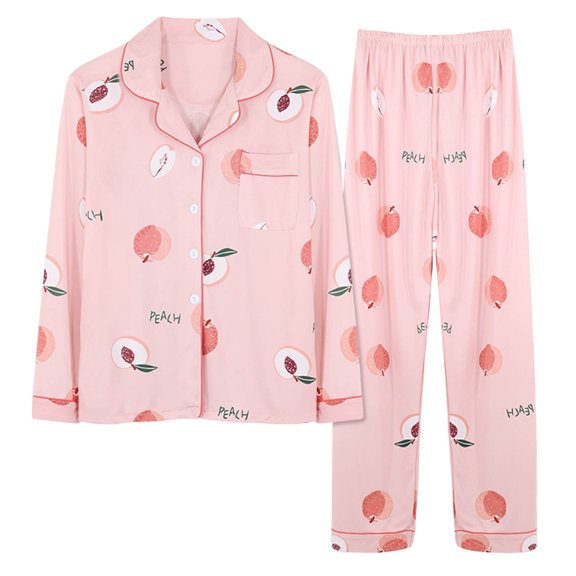 Elainilye Fashion Womens Pajama Casual Long Sleeve Tops Loose Printing Pants Home Wear Sleepwear Pajamas Set,Pink