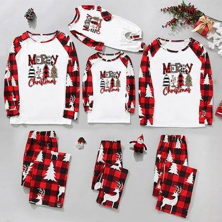 

jsaierl Christmas Family Matching Pajamas Sets Dad Mom Kid Baby Cartoon Printed Sleepwear Homewear Sets Xmas Loungewear Sets Outfits